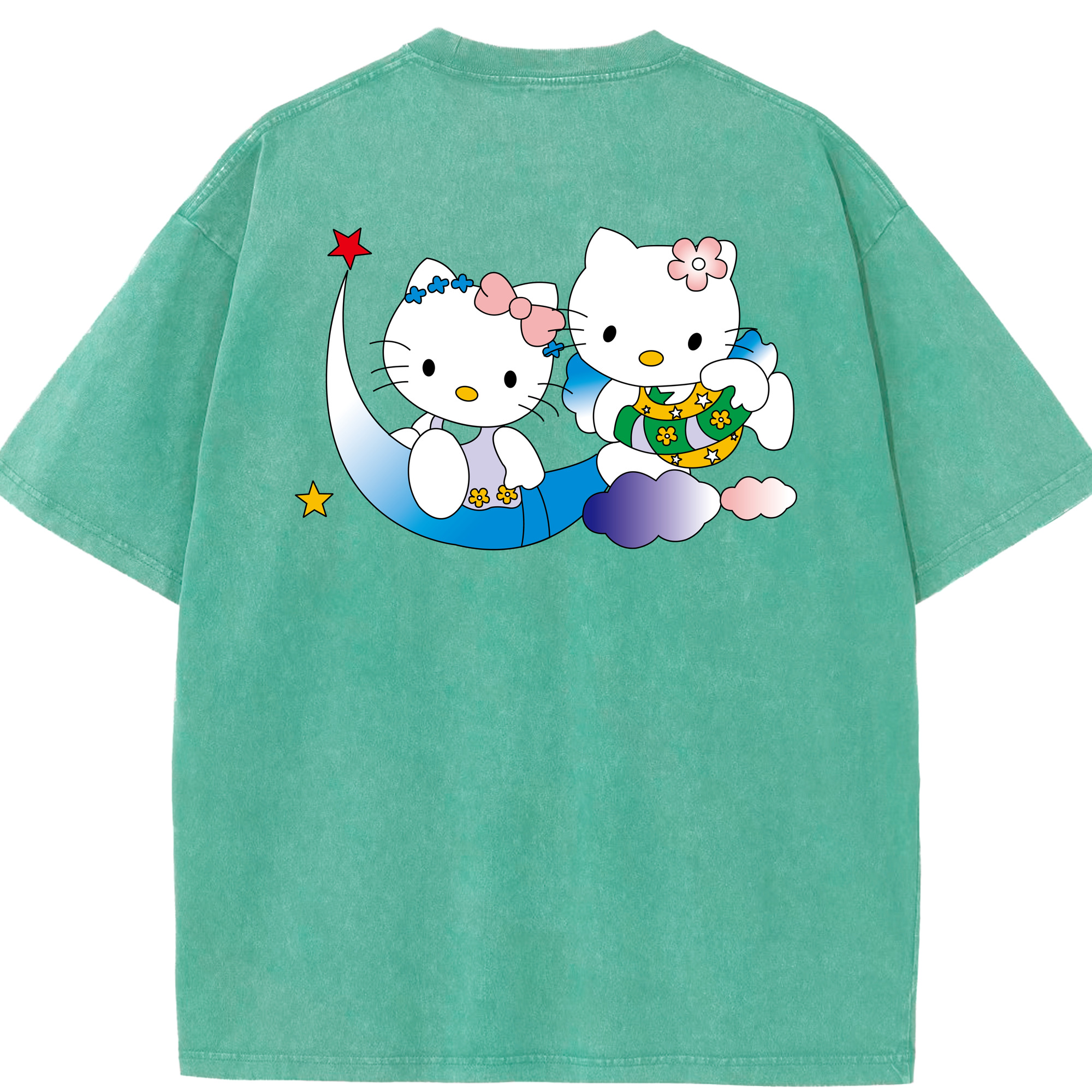 （画像用） Hello Kitty ハローキティ 綿100% ヴィンテージ風 半袖Tシャツ（背面プリント）